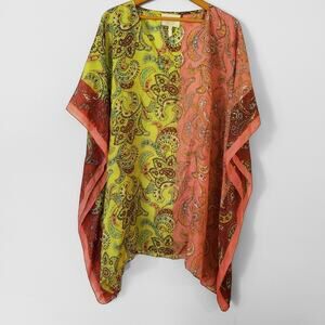 Z&L Boho Made in India Paisley Beach CoverUp Pink Green OS